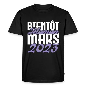Annonce grossesse. bientôt Maman Mars 2023.maman - T-shirt Premium bio Homme - noir - Devant - Nico (187cm)