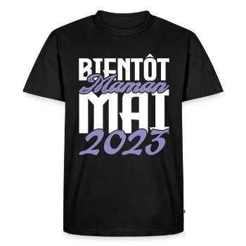 Annonce grossesse. bientôt Maman Mai 2023.maman - T-shirt Premium bio Homme - noir - Devant - Nico (187cm)