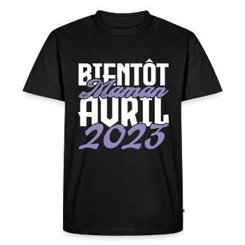 Annonce grossesse. bientôt Maman Avril 2023.maman - T-shirt Premium bio Homme - noir - Devant - Nico (187cm)