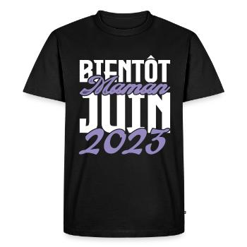 Annonce grossesse. bientôt Maman Juin 2023.maman - T-shirt Premium bio Homme - noir - Devant - Nico (187cm)