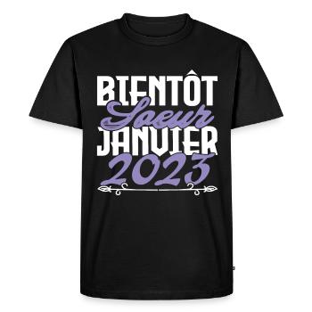 Annonce grossesse. bientôt Sœur Janvier 2023.soeur - T-shirt Premium bio Homme - noir - Devant - Nico (187cm)