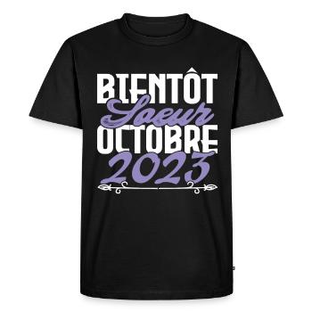 Annonce grossesse. bientôt Sœur Octobre 2023.soeur - T-shirt Premium bio Homme - noir - Devant - Nico (187cm)