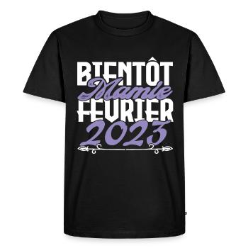 Annonce grossesse. bientôt Mamie Février 2023. - T-shirt Premium bio Homme - noir - Devant - Nico (187cm)