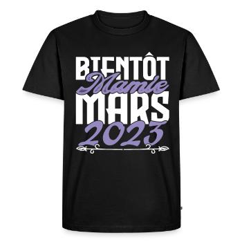Annonce grossesse. bientôt Mamie Mars 2023. - T-shirt Premium bio Homme - noir - Devant - Nico (187cm)