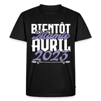 Annonce grossesse. bientôt Mamie Avril 2023. - T-shirt Premium bio Homme - noir - Devant - Nico (187cm)