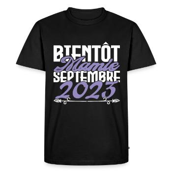 Annonce grossesse. bientôt Mamie Septembre 2023. - T-shirt Premium bio Homme - noir - Devant - Nico (187cm)