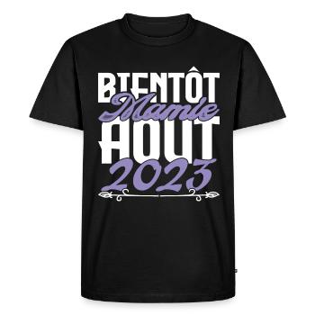 Annonce grossesse. bientôt Mamie Aout 2023. août. - T-shirt Premium bio Homme - noir - Devant - Nico (187cm)