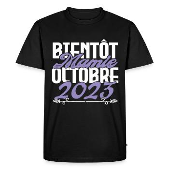 Annonce grossesse. bientôt Mamie Octobre 2023. - T-shirt Premium bio Homme - noir - Devant - Nico (187cm)