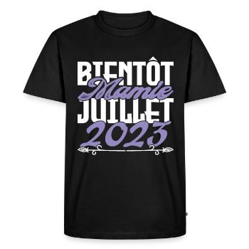 Annonce grossesse. bientôt Mamie Juillet 2023. - T-shirt Premium bio Homme - noir - Devant - Nico (187cm)