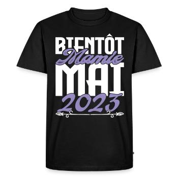 Annonce grossesse. bientôt Mamie Mai 2023. - T-shirt Premium bio Homme - noir - Devant - Nico (187cm)