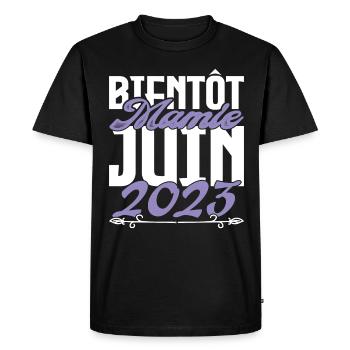 Annonce grossesse. bientôt Mamie Juin 2023. - T-shirt Premium bio Homme - noir - Devant - Nico (187cm)