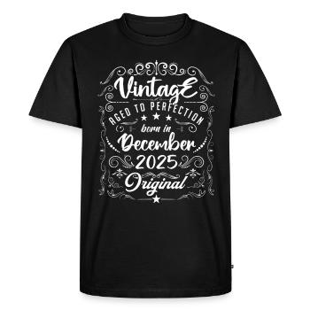 Vintage BORN IN DECEMBER 2025- anniversary gift. - Men's Premium Organic T-Shirt - black - Front - Nico (187cm)