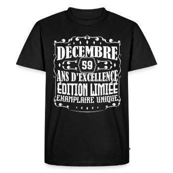 Décembre 59 ans ,Idée Cadeau anniversaire - T-shirt Premium bio Homme - noir - Devant - Nico (187cm)
