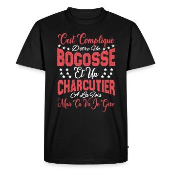 c'est compliqué d'être un Bogosse et un Charcutier - T-shirt Premium bio Homme - noir - Devant - Nico (187cm)