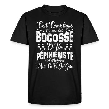 c'est compliqué être un Bogosse et un Pépiniériste - T-shirt Premium bio Homme - noir - Devant - Nico (187cm)