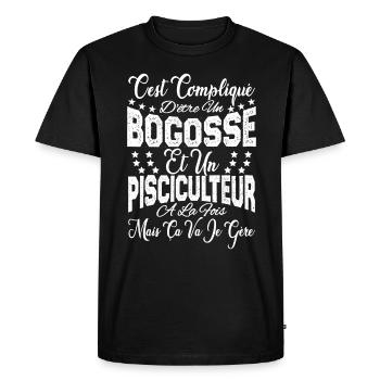 c'est compliqué être un Bogosse et un Pisciculteur - T-shirt Premium bio Homme - noir - Devant - Nico (187cm)