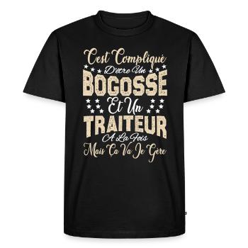 c'est compliqué d'être un Bogosse et un Traiteur. - T-shirt Premium bio Homme - noir - Devant - Nico (187cm)