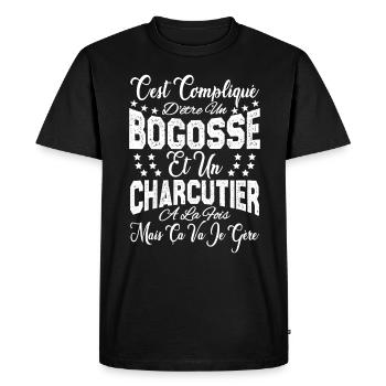 c'est compliqué d'être un Bogosse et un Charcutier - T-shirt Premium bio Homme - noir - Devant - Nico (187cm)