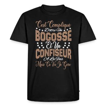 c'est compliqué d'être un Bogosse et un Confiseur. - T-shirt Premium bio Homme - noir - Devant - Nico (187cm)