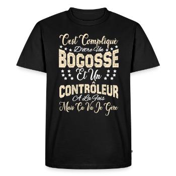 c'est compliqué d'être un Bogosse et un Contrôleur - T-shirt Premium bio Homme - noir - Devant - Nico (187cm)