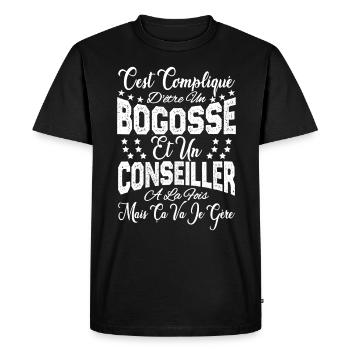 c'est compliqué d'être un Bogosse et un Conseiller - T-shirt Premium bio Homme - noir - Devant - Nico (187cm)