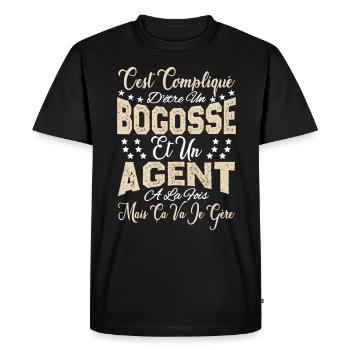 c'est compliqué d'être un Bogosse et un Agent. - T-shirt Premium bio Homme - noir - Devant - Nico (187cm)