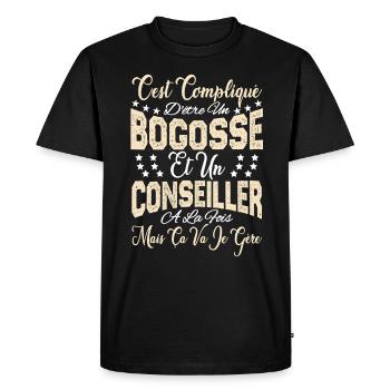 c'est compliqué d'être un Bogosse et un Conseiller - T-shirt Premium bio Homme - noir - Devant - Nico (187cm)