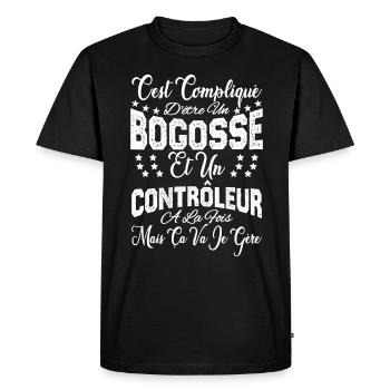 c'est compliqué d'être un Bogosse et un Contrôleur - T-shirt Premium bio Homme - noir - Devant - Nico (187cm)