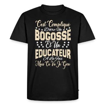 c'est compliqué d'être un Bogosse et un Educateur. - T-shirt Premium bio Homme - noir - Devant - Nico (187cm)