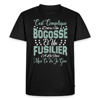 c'est compliqué d'être un Bogosse et un Fusilier. - T-shirt Premium bio Homme - noir - Devant - Nico (187cm)