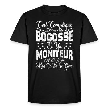 c'est compliqué d'être un Bogosse et un Moniteur. - T-shirt Premium bio Homme - noir - Devant - Nico (187cm)