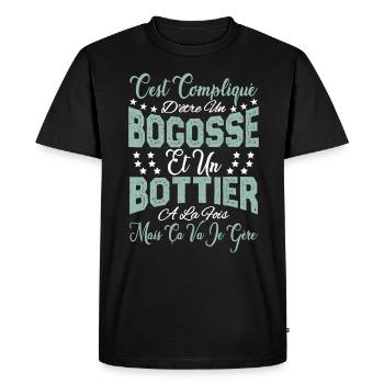 c'est compliqué d'être un Bogosse et un Bottier. - T-shirt Premium bio Homme - noir - Devant - Nico (187cm)