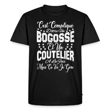c'est compliqué d'être un Bogosse et un Coutelier. - T-shirt Premium bio Homme - noir - Devant - Nico (187cm)