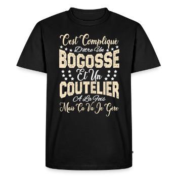 c'est compliqué d'être un Bogosse et un Coutelier. - T-shirt Premium bio Homme - noir - Devant - Nico (187cm)