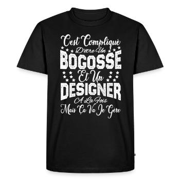 c'est compliqué d'être un Bogosse et un Designer. - T-shirt Premium bio Homme - noir - Devant - Nico (187cm)