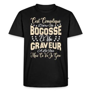 c'est compliqué d'être un Bogosse et un Graveur. - T-shirt Premium bio Homme - noir - Devant - Nico (187cm)