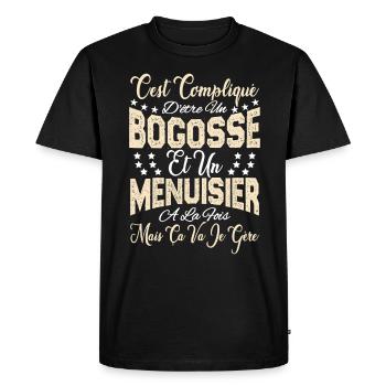 c'est compliqué d'être un Bogosse et un Menuisier. - T-shirt Premium bio Homme - noir - Devant - Nico (187cm)