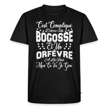 c'est compliqué d'être un Bogosse et un Orfèvre. - T-shirt Premium bio Homme - noir - Devant - Nico (187cm)