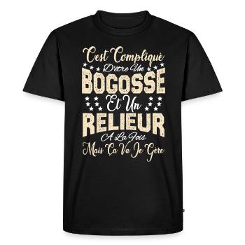 c'est compliqué d'être un Bogosse et un Relieur. - T-shirt Premium bio Homme - noir - Devant - Nico (187cm)