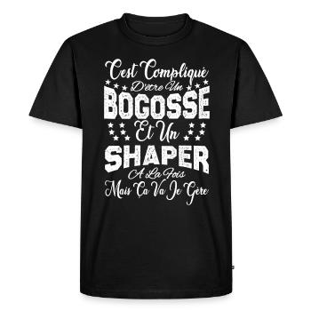 c'est compliqué d'être un Bogosse et un Shaper. - T-shirt Premium bio Homme - noir - Devant - Nico (187cm)