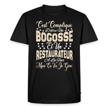 c'est compliqué être un Bogosse et un Restaurateur - T-shirt Premium bio Homme - noir - Devant - Nico (187cm)