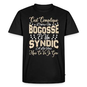 c'est compliqué d'être un Bogosse et un Syndic. - T-shirt Premium bio Homme - noir - Devant - Nico (187cm)