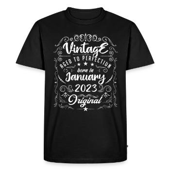 Vintage Né(e) en Janvier 2023 anniversaire janvier - T-shirt Premium bio Homme - noir - Devant - Nico (187cm)