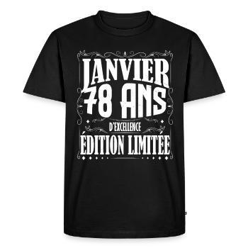Janvier 78 ans. Cadeau 78 ans janvier anniversaire - T-shirt Premium bio Homme - noir - Devant - Nico (187cm)