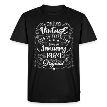 Vintage Né(e) en Janvier 1984 anniversaire janvier - T-shirt Premium bio Homme - noir - Devant - Nico (187cm)