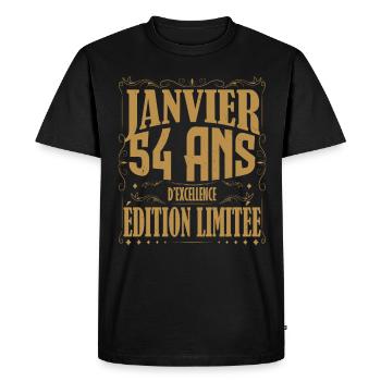 Janvier 54 ans. Cadeau 54 ans janvier anniversaire - T-shirt Premium bio Homme - noir - Devant - Nico (187cm)