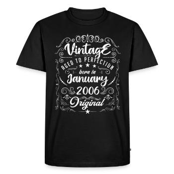 Vintage Né(e) en Janvier 2006 anniversaire janvier - T-shirt Premium bio Homme - noir - Devant - Nico (187cm)