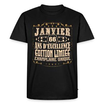 Vintage Janvier 66 ans. anniversaire janvier. - T-shirt Premium bio Homme - noir - Devant - Nico (187cm)