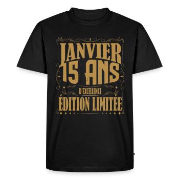 Janvier 15 ans. Cadeau 15 ans janvier anniversaire - T-shirt Premium bio Homme - noir - Devant - Nico (187cm)