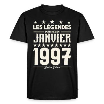 cadeau d'anniversaire janvier 1997. Janvier 1997. - T-shirt Premium bio Homme - noir - Devant - Nico (187cm)
